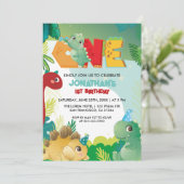 Invitation Cute Colorful Dinosaur Boys First Birthday  (Debout devant)
