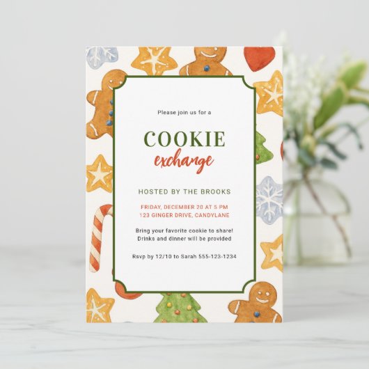 Invitation Cute Colorful Kids Christmas Cookie Exchange Party (Debout devant)