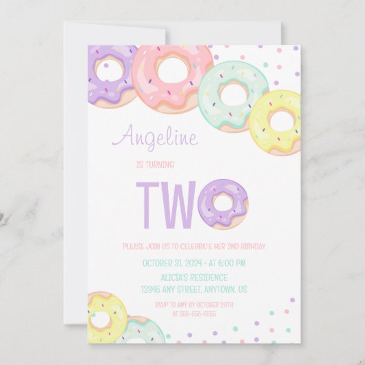 Invitation Cute Colorful Sprinkle Donuts 2nd Birthday (Devant)