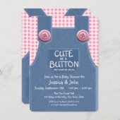 Invitation Cute comme un Denim de bouton et rose (Devant / Derrière)