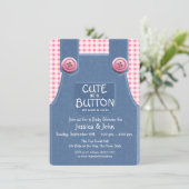 Invitation Cute comme un Denim de bouton et rose (Debout devant)
