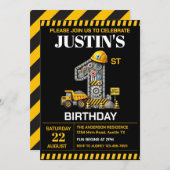 Invitation Cute Construction 1ère fête d'anniversaire (Devant / Derrière)