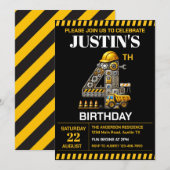 Invitation Cute Construction 4e fête d'anniversaire (Devant / Derrière)