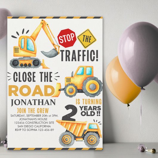 Invitation Cute Construction Birthday Party 2th Years