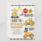 Invitation Cute Construction Birthday Party 5th Years (Devant)