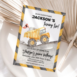 Invitation Cute Construction Camion de vidage 2e anniversaire