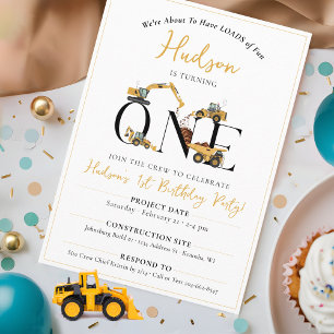 Invitation Cute Construction Camions Garçons 1er Anniversaire