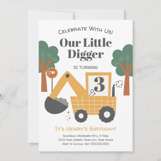 Invitation Cute Construction Dump Truck Third Birthday Party  (Devant)