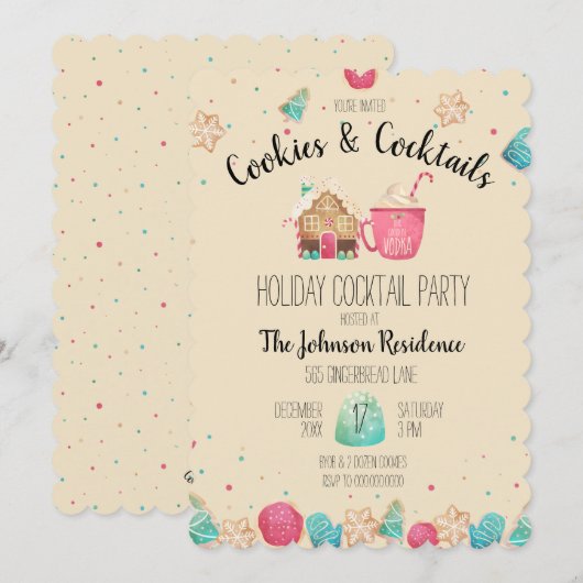 Invitation Cute Cookies & Cocktails Holiday Cookie Exchange (Devant / Derrière)