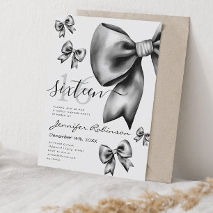Invitation Cute Coquette Black Bow Sweet 16