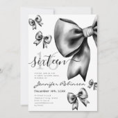 Invitation Cute Coquette Black Bow Sweet 16 (Devant)