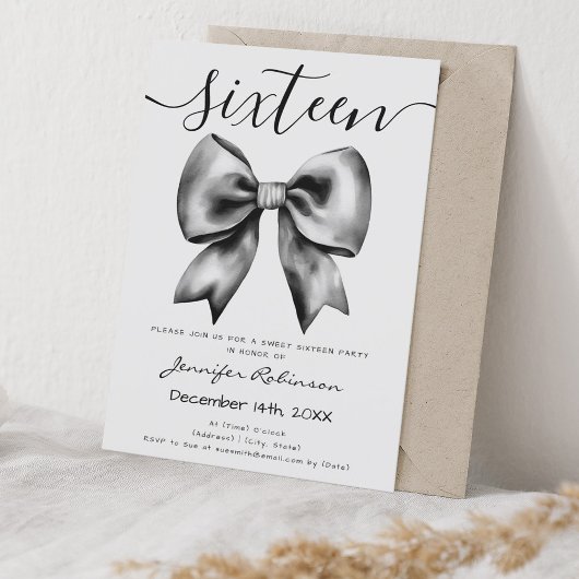 Invitation Cute Coquette Black Bow Sweet 16 Anniversaire