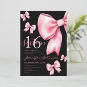 Invitation Cute Coquette Blush Pink Bow Sweet 16 Noir (Debout devant)