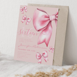 Invitation Cute Coquette Blush Pink Bow Sweet 16 Rose pâle