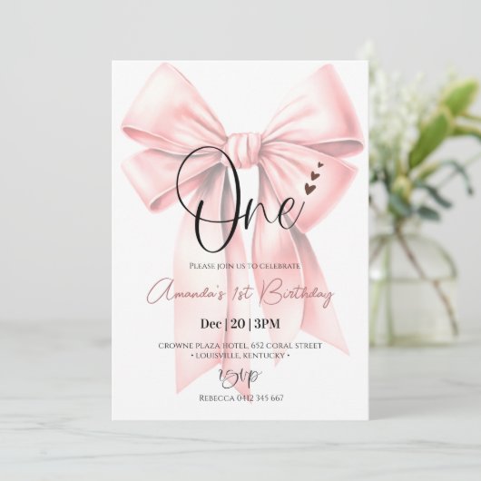 Invitation Cute Coquette Bow fille Anniversaire (Debout devant)