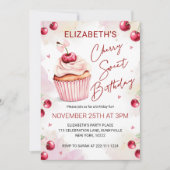 Invitation Cute Coquette Cherry Sweet Birthday (Devant)