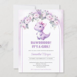 Invitation Cute coquette dinosaure fille violet peoné arc