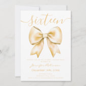 Invitation Cute Coquette Gold Bow Sweet 16 Anniversaire (Devant)
