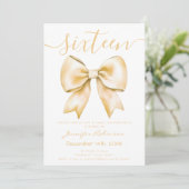 Invitation Cute Coquette Gold Bow Sweet 16 Anniversaire (Debout devant)