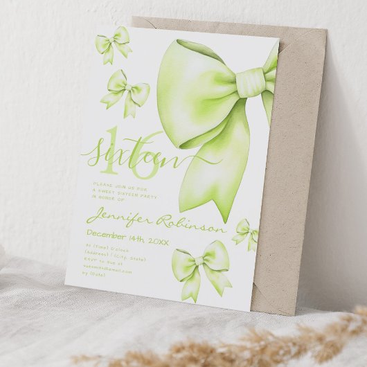 Invitation Cute Coquette Lime Green Bow Sweet 16