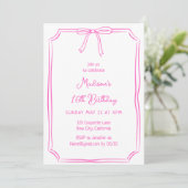 Invitation Cute Coquette Main Draw Bow Whimsical Anniversaire (Debout devant)