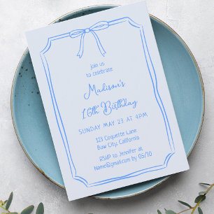 Invitation Cute Coquette Main Draw Bow Whimsical Anniversaire