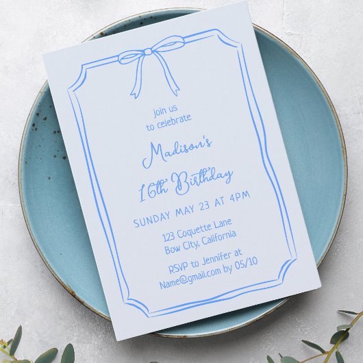 Invitation Cute Coquette Main Draw Bow Whimsical Anniversaire