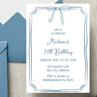 Invitation Cute Coquette Main Draw Bow Whimsical Anniversaire