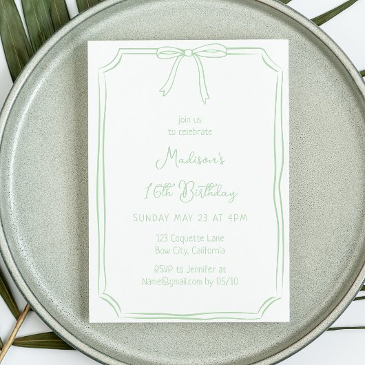 Invitation Cute Coquette Main Draw Bow Whimsical Anniversaire