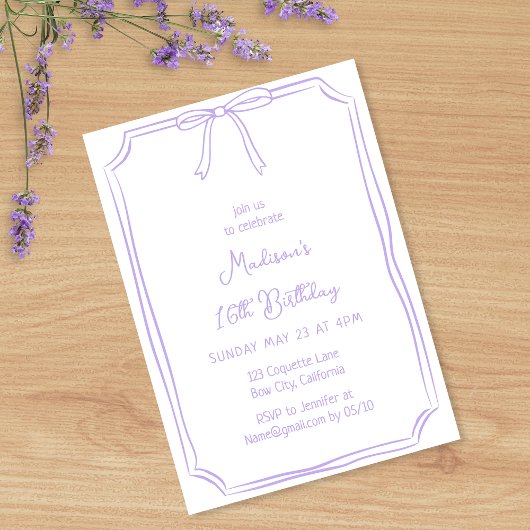 Invitation Cute Coquette Main Draw Bow Whimsical Anniversaire