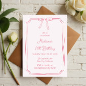 Invitation Cute Coquette Main Draw Bow Whimsical Anniversaire