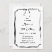 Invitation Cute Coquette Main Draw Bow Whimsical Anniversaire (Devant)