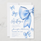 Invitation Cute Coquette Marine Bleu Bow Sweet 16 (Devant)