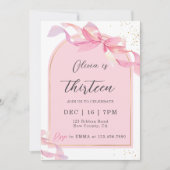 Invitation Cute Coquette Pink Gold Bow Girl Birthday (Devant)