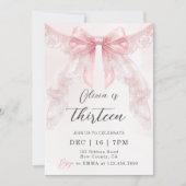 Invitation Cute Coquette Pink Lace Bow Girl Birthday (Devant)