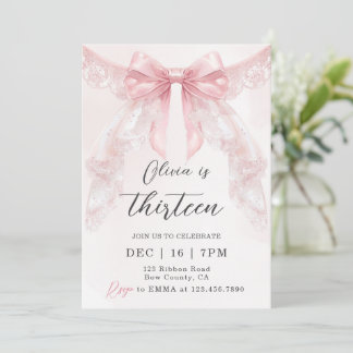 Invitation Cute Coquette Pink Lace Bow Girl Birthday