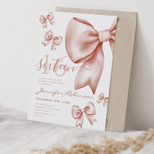 Invitation Cute Coquette Rose Gold Bow Sweet 16