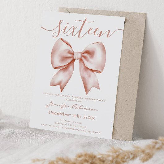 Invitation Cute Coquette Rose Gold Bow Sweet 16 Anniversaire