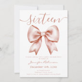 Invitation Cute Coquette Rose Gold Bow Sweet 16 Anniversaire (Devant)