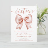 Invitation Cute Coquette Rose Gold Bow Sweet 16 Anniversaire (Debout devant)