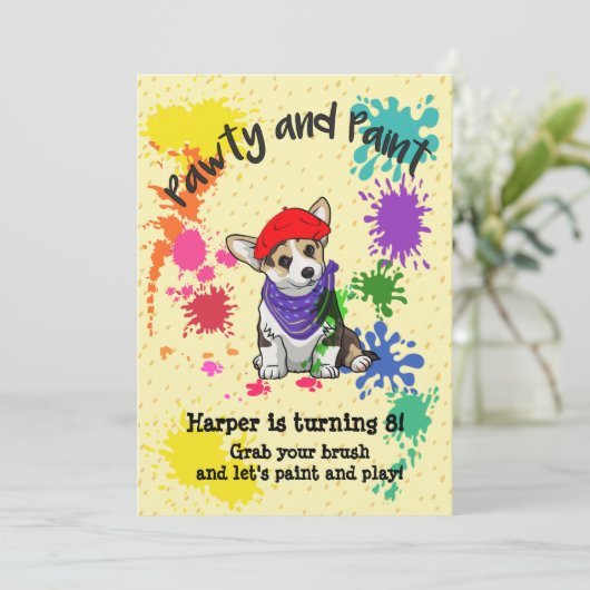 Invitation Cute Corgi Chien Amusant Art Anniversaire Fête Inv (Debout devant)
