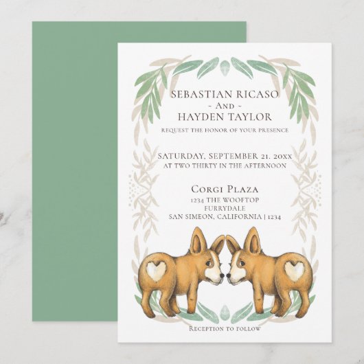 Invitation Cute Corgi Chien Deux Pièces Mariage gay (Devant / Derrière)