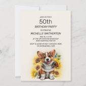 Invitation Cute Corgi Chien Tournesols 50e anniversaire (Devant)