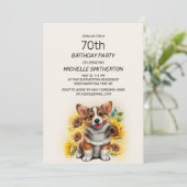Invitation Cute Corgi Chien Tournesols 70e anniversaire (Debout devant)