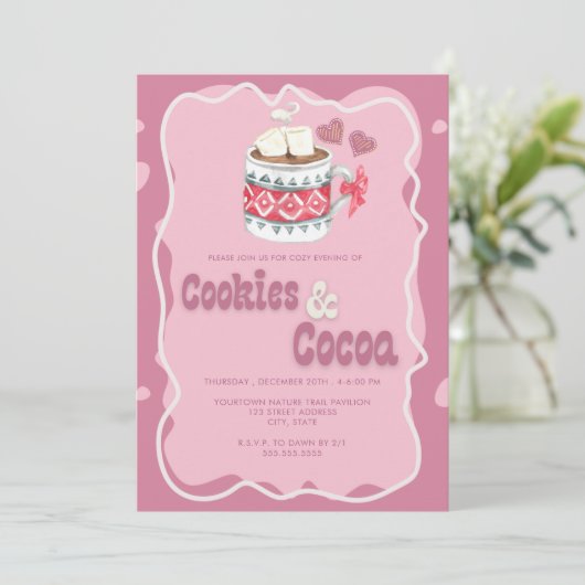Invitation Cute Cosy Cookies et cacao Noël (Debout devant)
