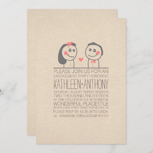 Invitation Cute couple moderne décontracté engagement invitat (Devant / Derrière)