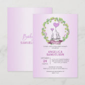 Invitation Cute couronne d'éléphant Purple Lavender Baby show (Devant / Derrière)