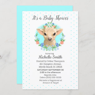 Invitation Cute Cow Blue Boys Floral Baby shower