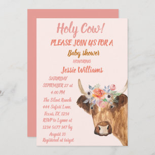 Invitation Cute Cow Boho Country Baby Girl Western Floral In