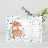 Invitation Cute Cow Boho Floral Deuxième anniversaire (Debout devant)